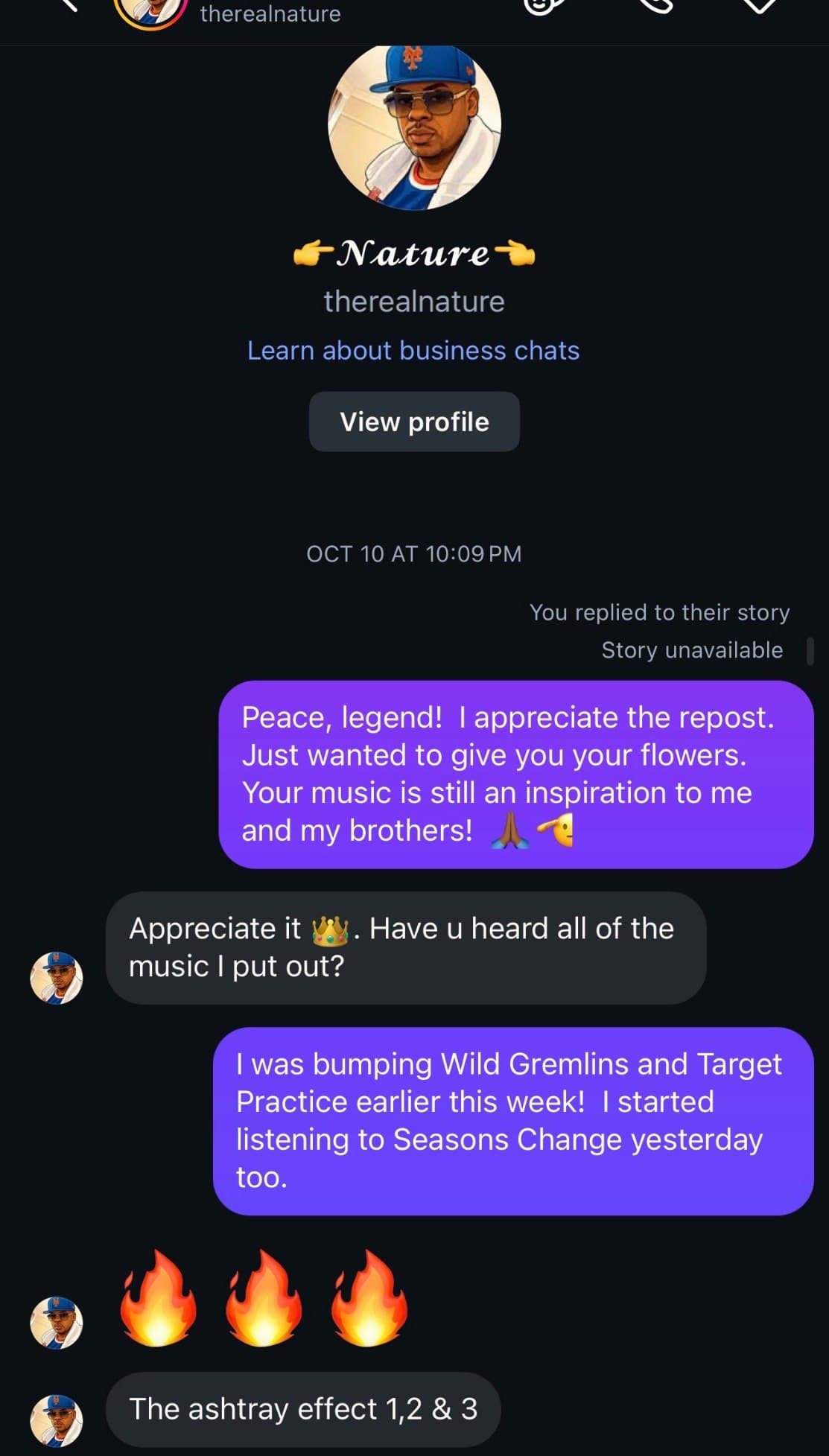Nature messaging with Broadway The Lyricist on Instagram